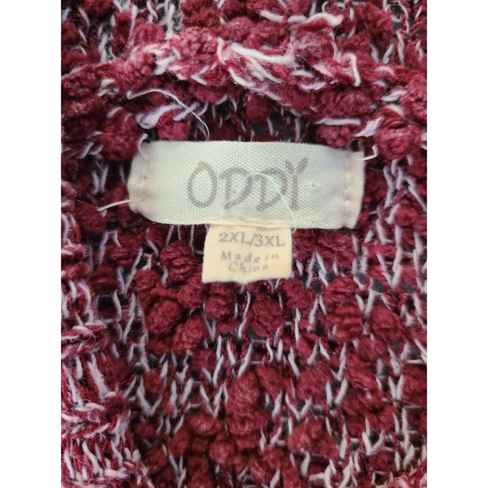 Oddi Burgundy Popcorn Knit Hoodie Varsity Stripe Pullover IT12309P 2XL 3XL - Picture 5 of 7
